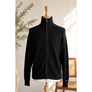 KJUS Mens Black 100% Lambswool Full Zip Mock Neck Sweater Size 52 L Logo